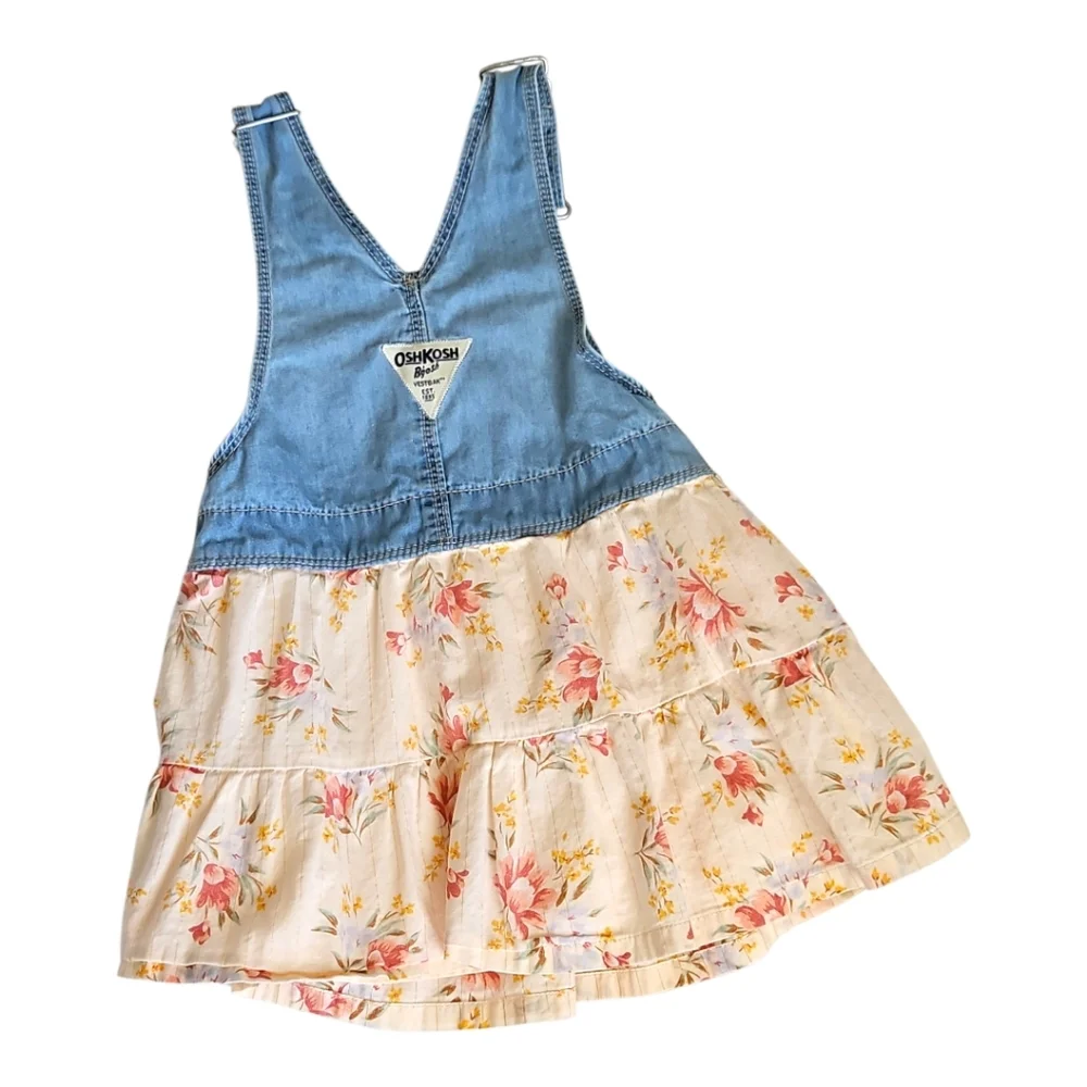 OshKosh B'gosh Blue and Cream Floral Kids Overall Dress Size 2T - Picture 3 of 3